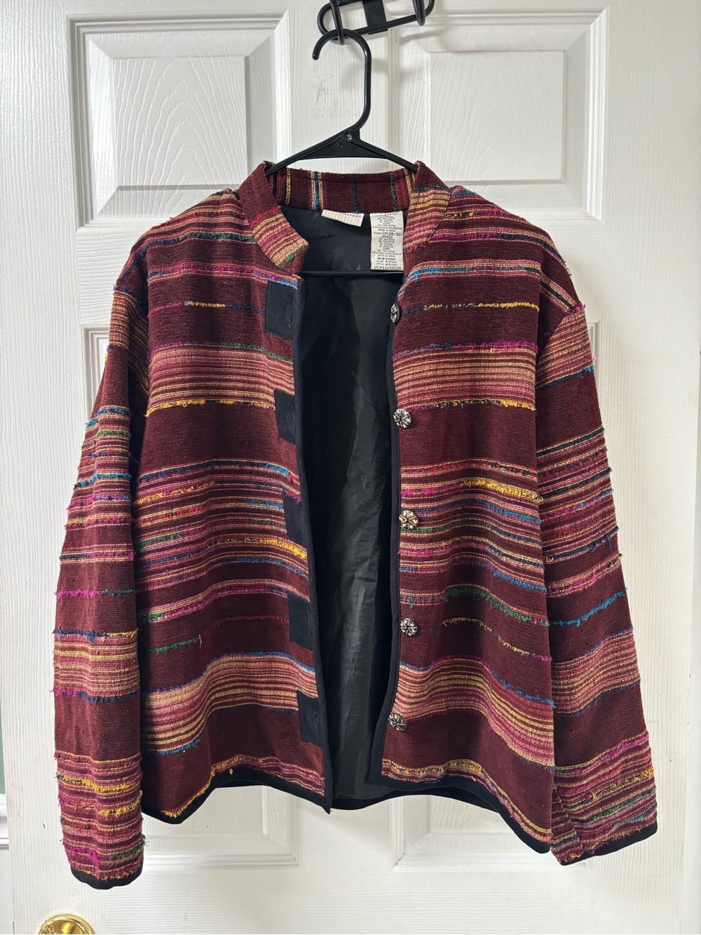 White Stag Vintage Tapestry Boho Hippie Woven Burgandy Striped Jacket